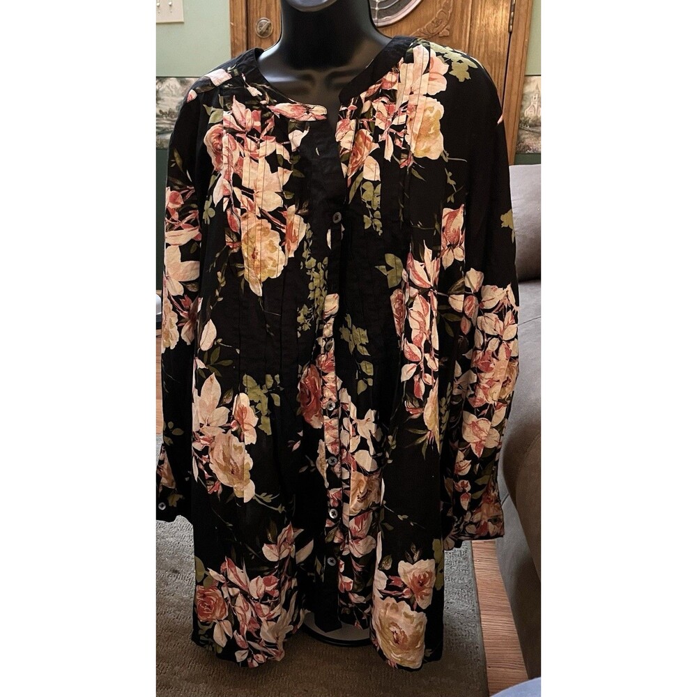 ROAMAN'S Plus Size Button Up Shirt Tunic Floral Blouse Cotton Cottagecore 32W